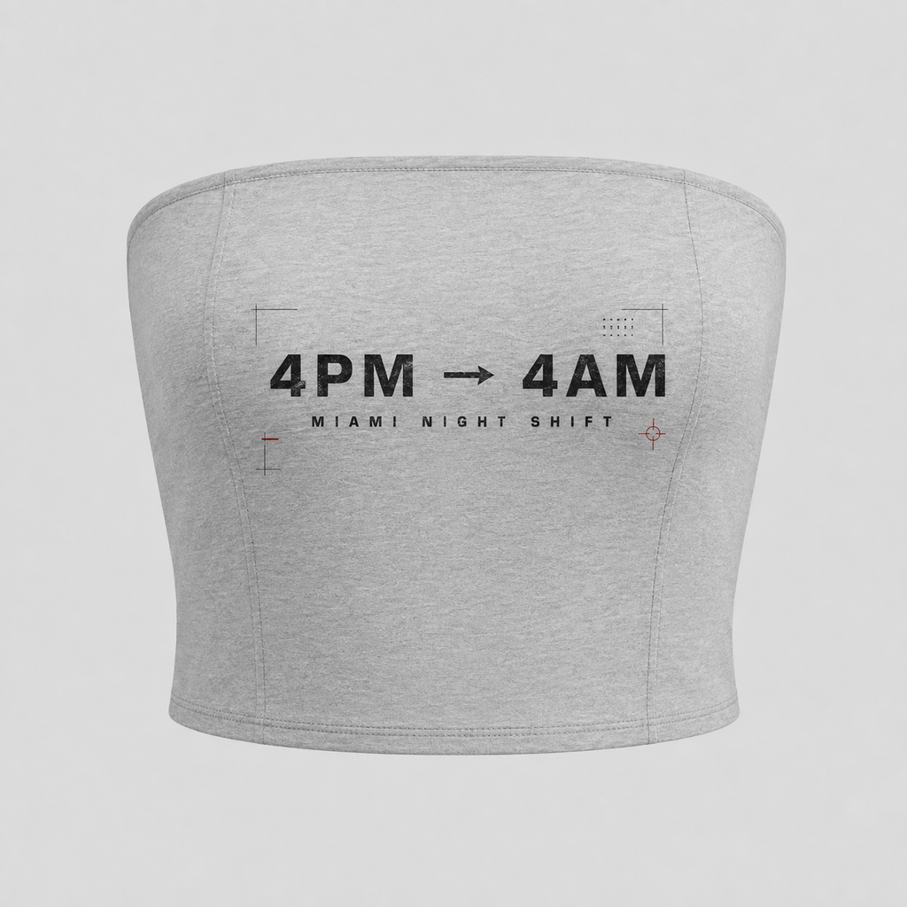4PM to 4AM Miami Night Shift women's heather grey tube top