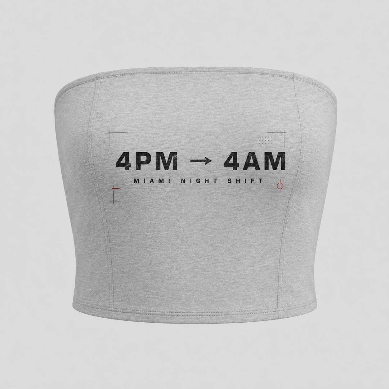 4PM to 4AM Miami Night Shift women's heather grey tube top