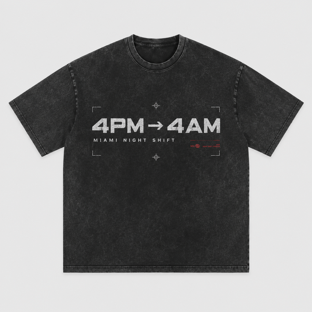 4PM to 4AM unisex washed black oversized tee