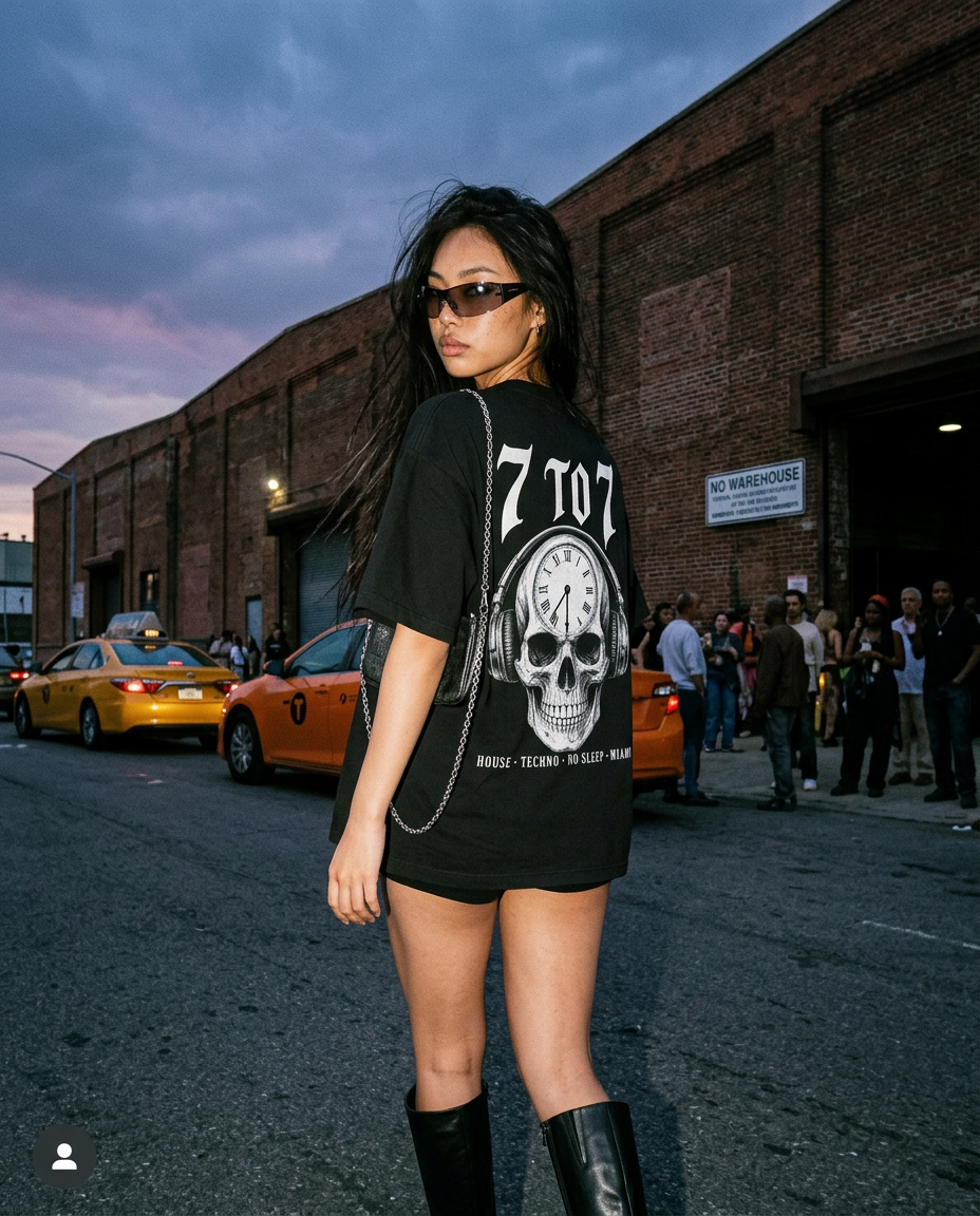 7 To 7 Tee worn in an influencer-style festival photo