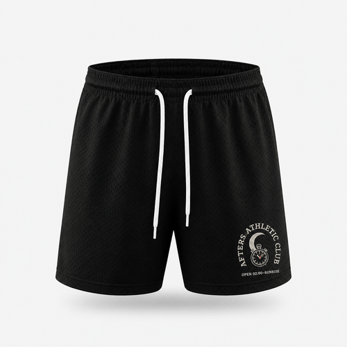 Afters Athletic Club black mesh festival shorts