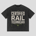 Certified Rail Technician unisex washed black oversized tee