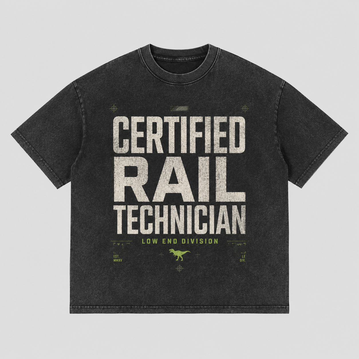 Certified Rail Technician unisex washed black oversized tee
