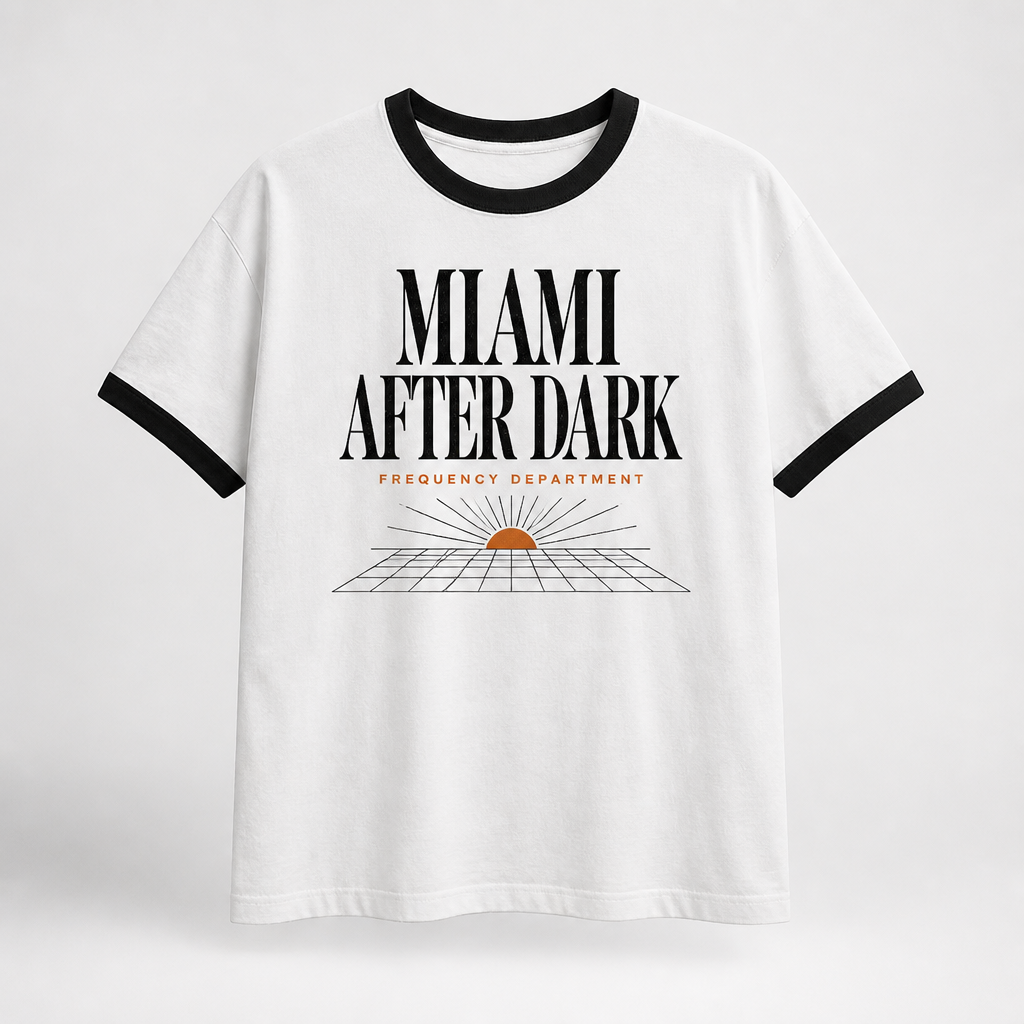 Miami After Dark white and black ringer festival tee