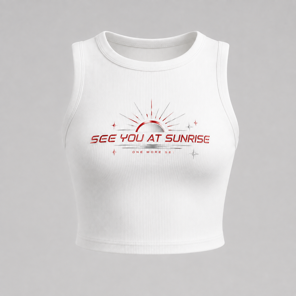 See You At Sunrise women's white cropped tank top