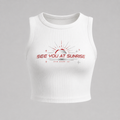 See You At Sunrise women's white cropped tank top
